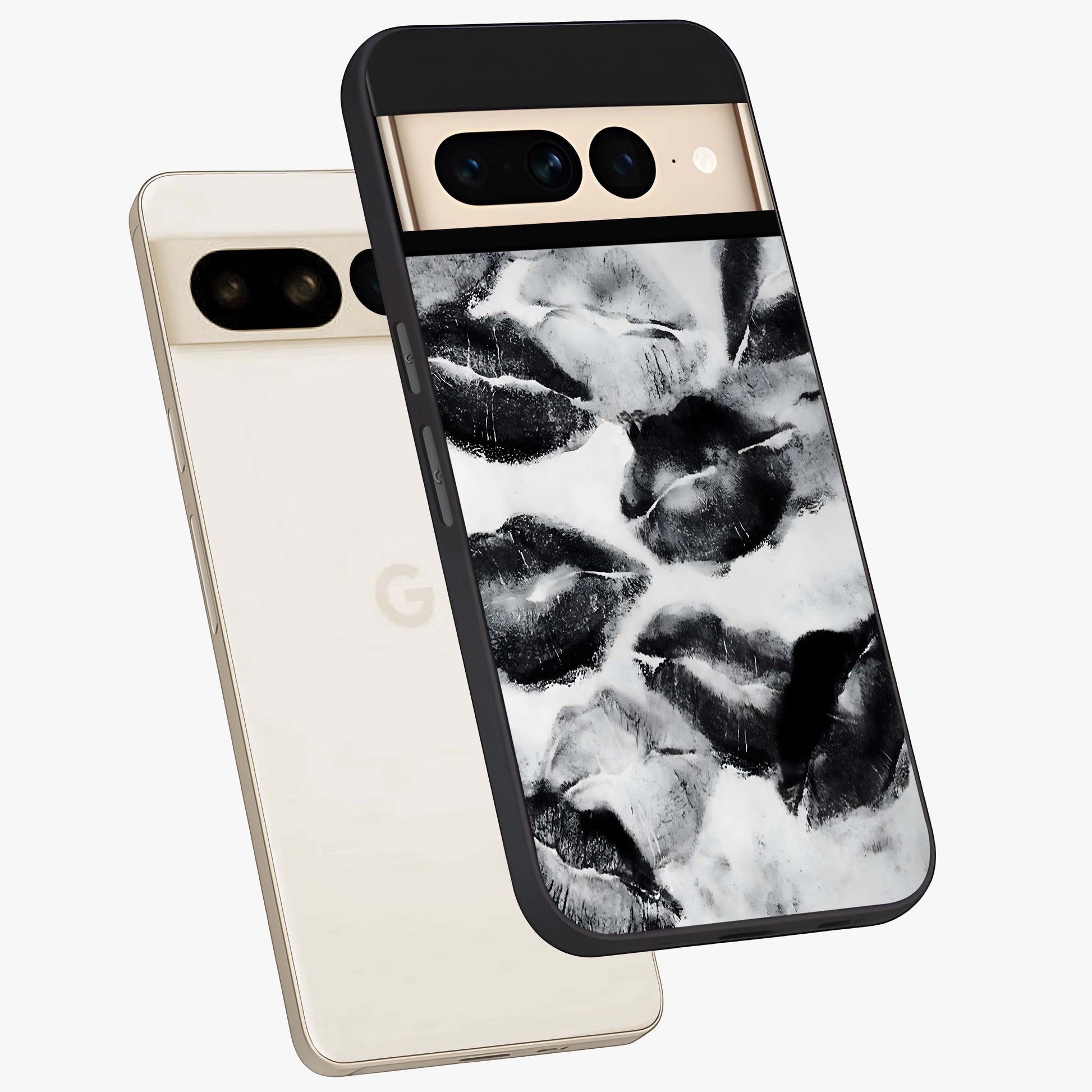 Midnight Kiss Marks Glass Case displayed in angled mockup highlighting playful romantic design with bold midnight aesthetic.