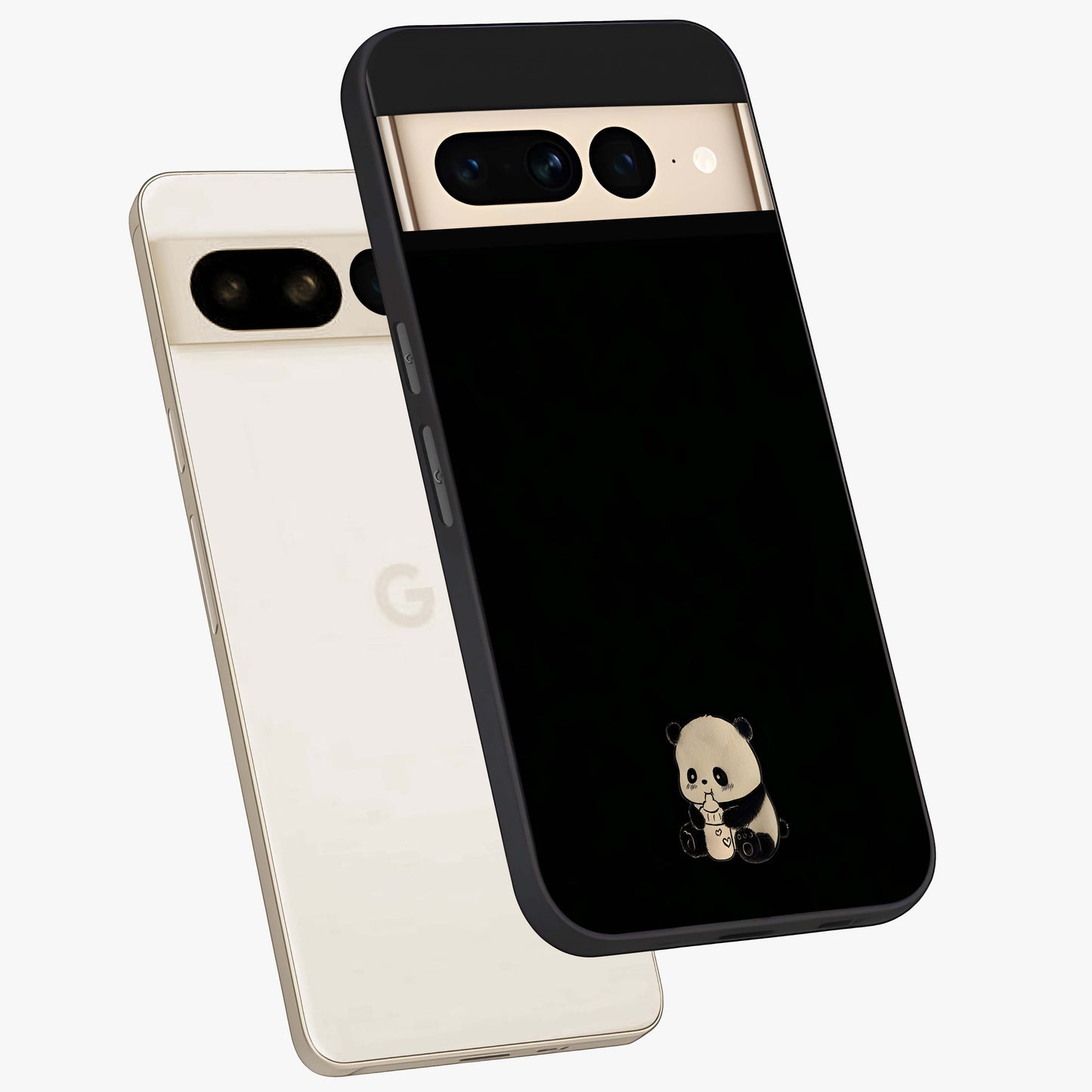 Midnight Panda Love Glass Case displayed in angled mockup highlighting adorable panda illustration with midnight aesthetic.