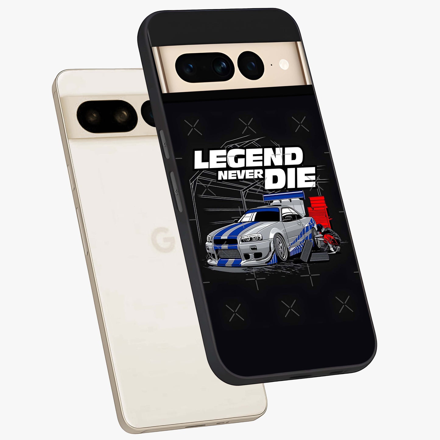 Midnight Racing Legacy Glass Case displayed in angled mockup highlighting dynamic automotive design with bold midnight aesthetic.