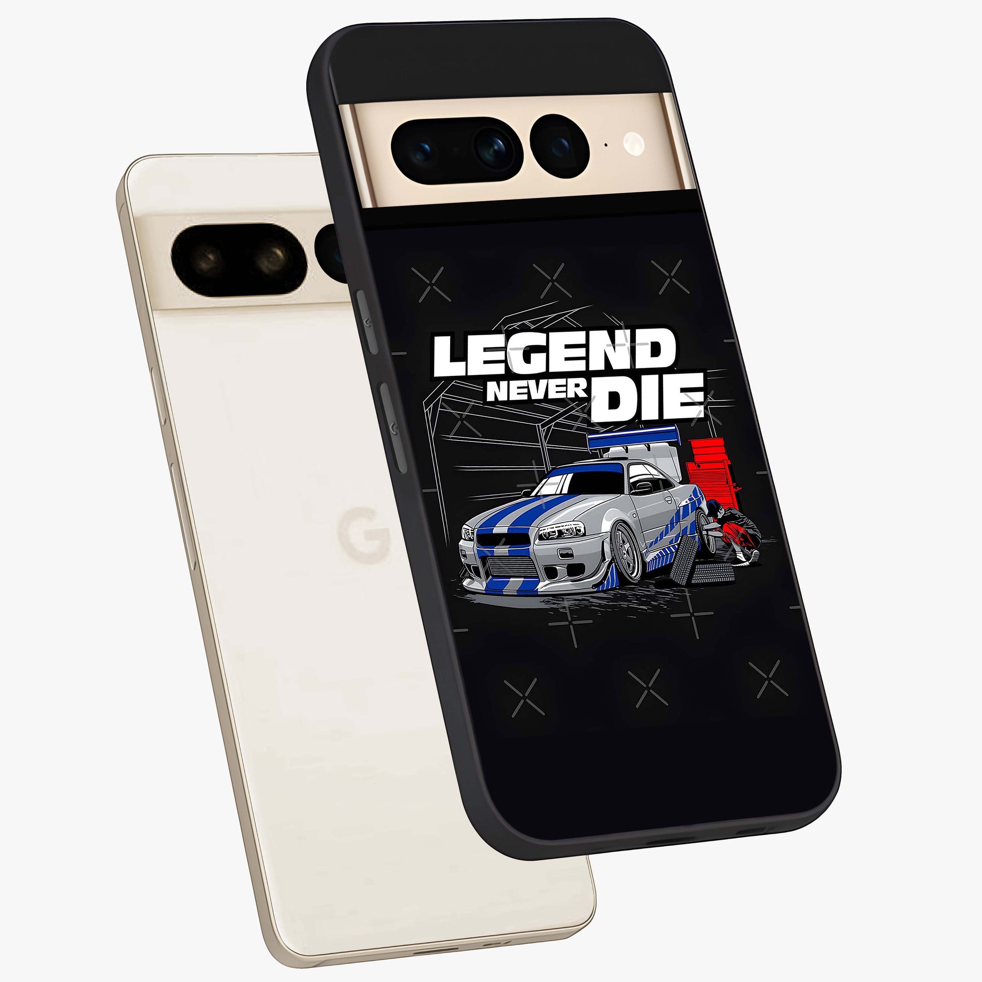 Midnight Racing Legacy Glass Case displayed in angled mockup highlighting dynamic automotive design with bold midnight aesthetic.