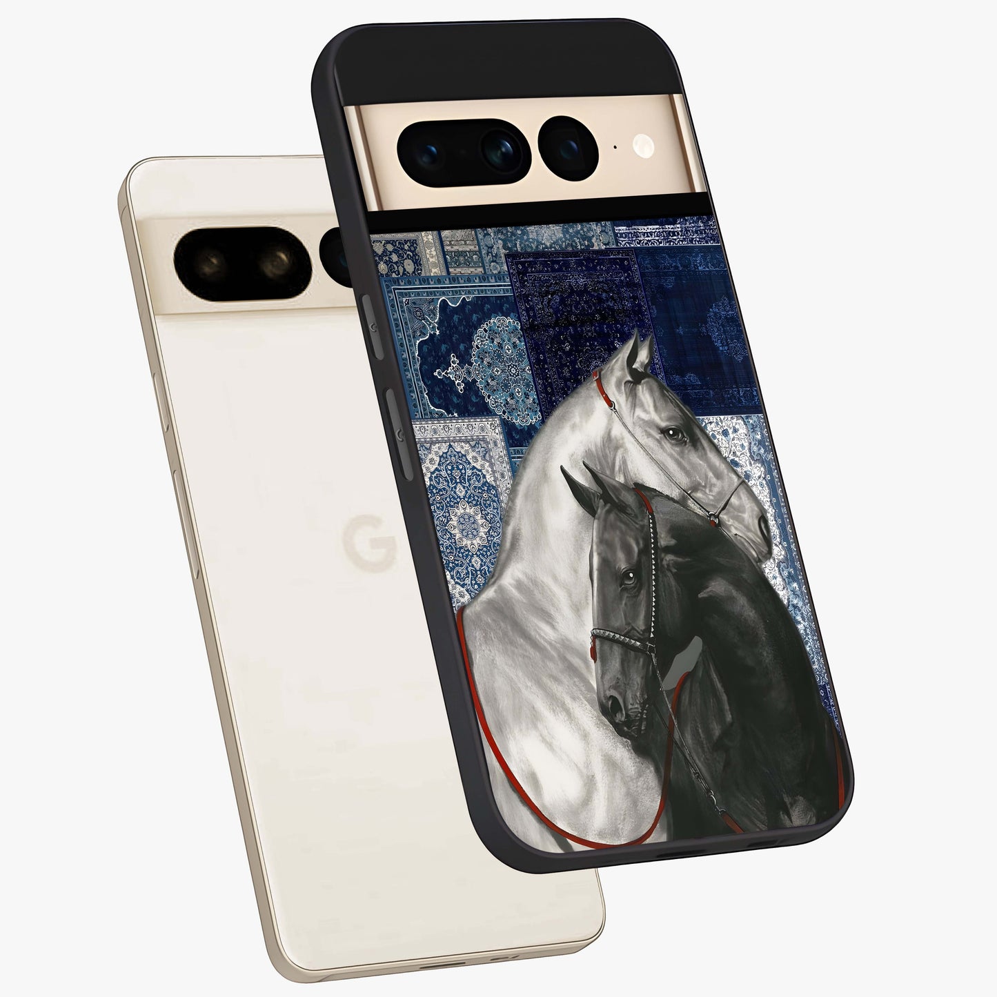 Midnight Stallion Blues Glass Case displayed in angled mockup highlighting powerful stallion illustration with deep midnight tones.