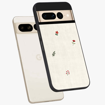 Minimalistic Blue With White Flower Pattern Glass Case displayed in angled mockup highlighting simple floral design with minimal aesthetic.