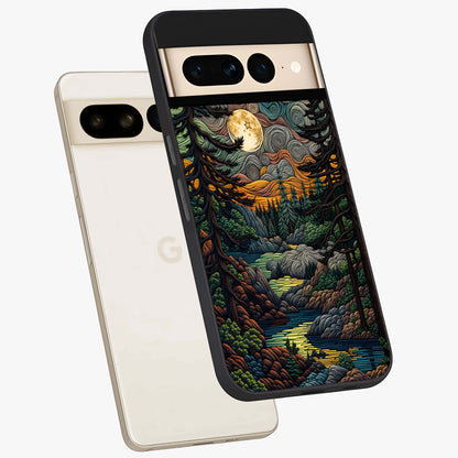 Moonlight Forest Dream Glass Case displayed in angled mockup highlighting dreamy forest design with glowing moon aesthetic.