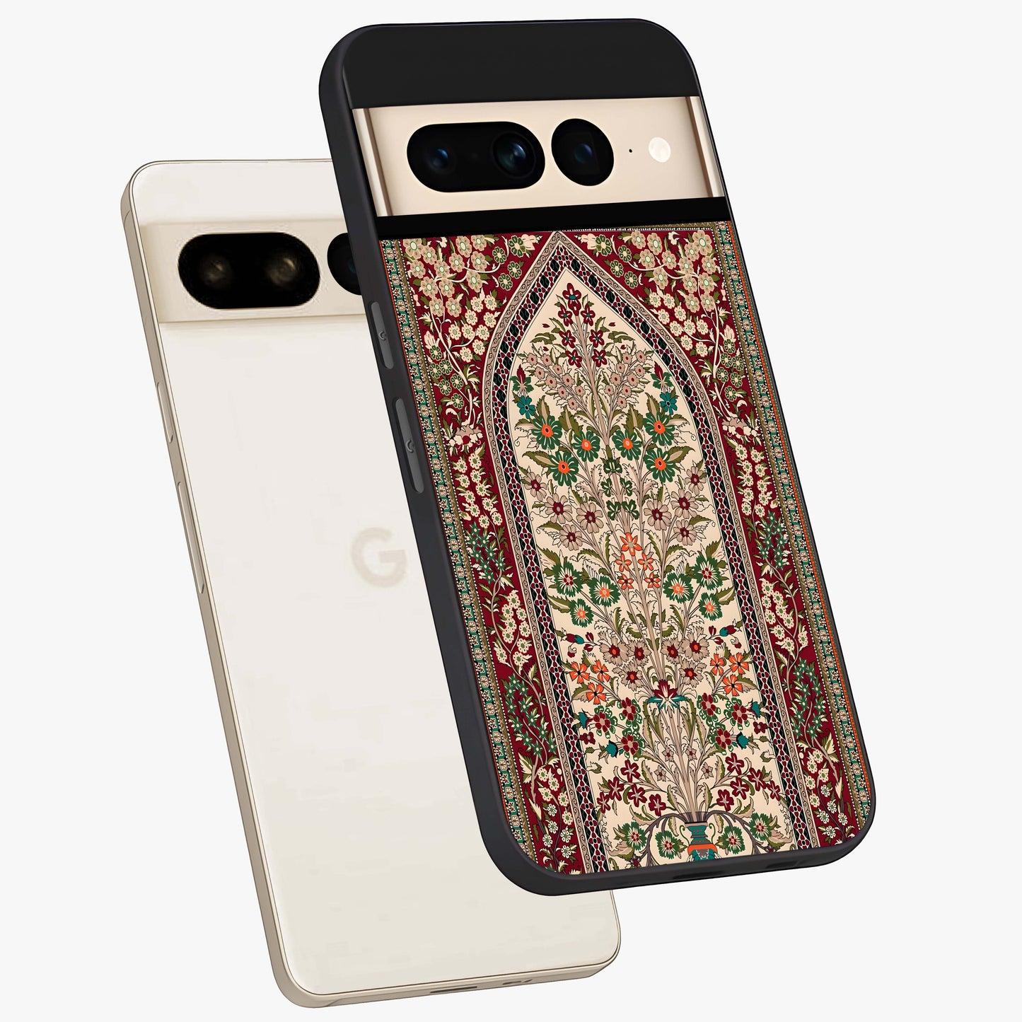 Persian Inspired Glass Case displayed in angled mockup highlighting intricate traditional design with elegant cultural aesthetic.
