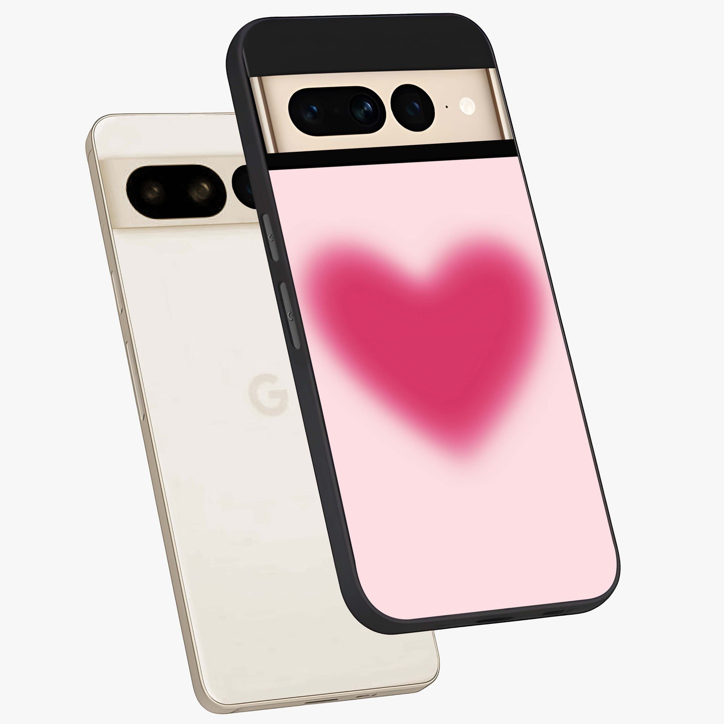 Pink Aura Heart Glass Case displayed in angled mockup highlighting vibrant pink heart design with dreamy aura aesthetic.