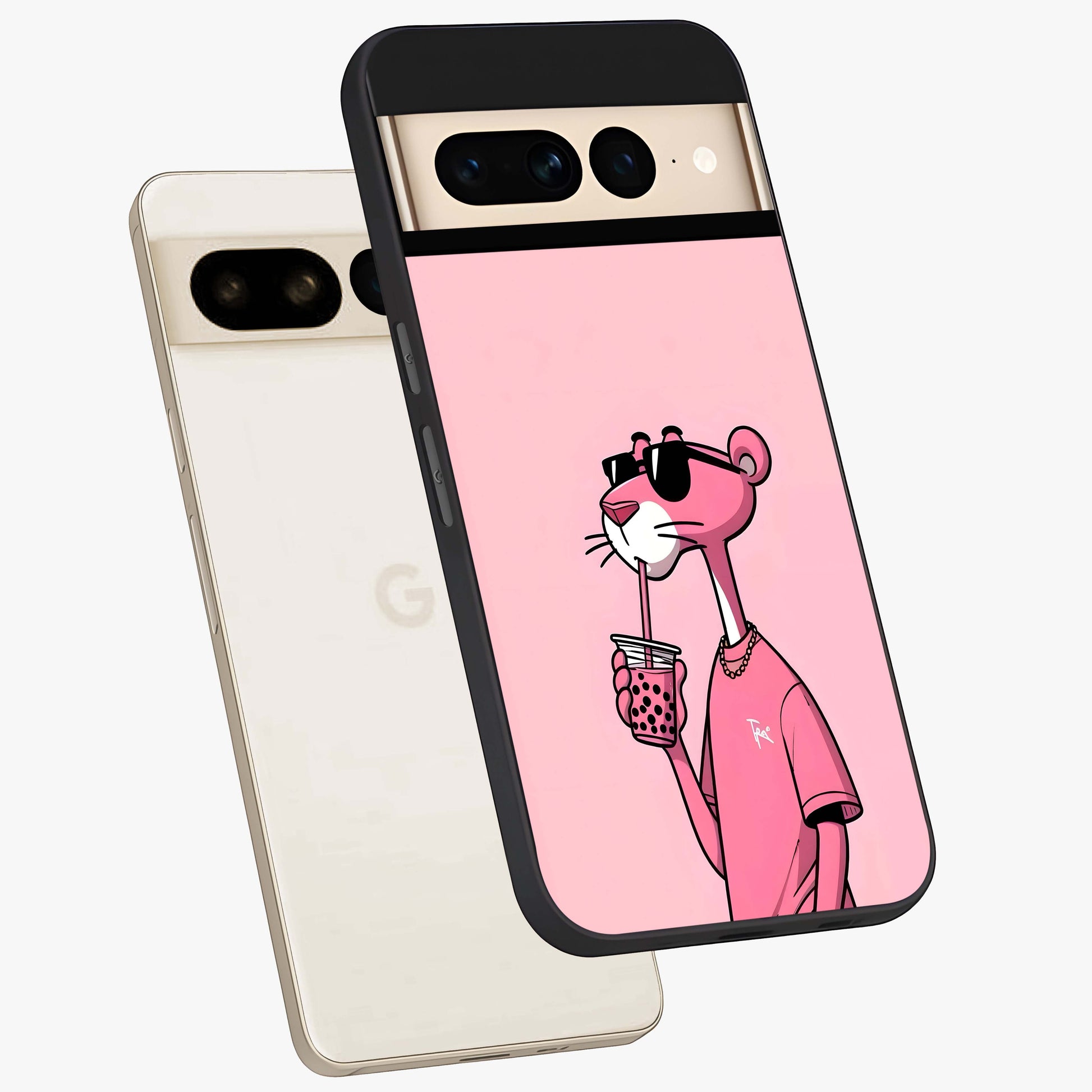 Pink Panther Glass Case displayed in angled mockup highlighting playful cartoon character design with vibrant pink aesthetic.