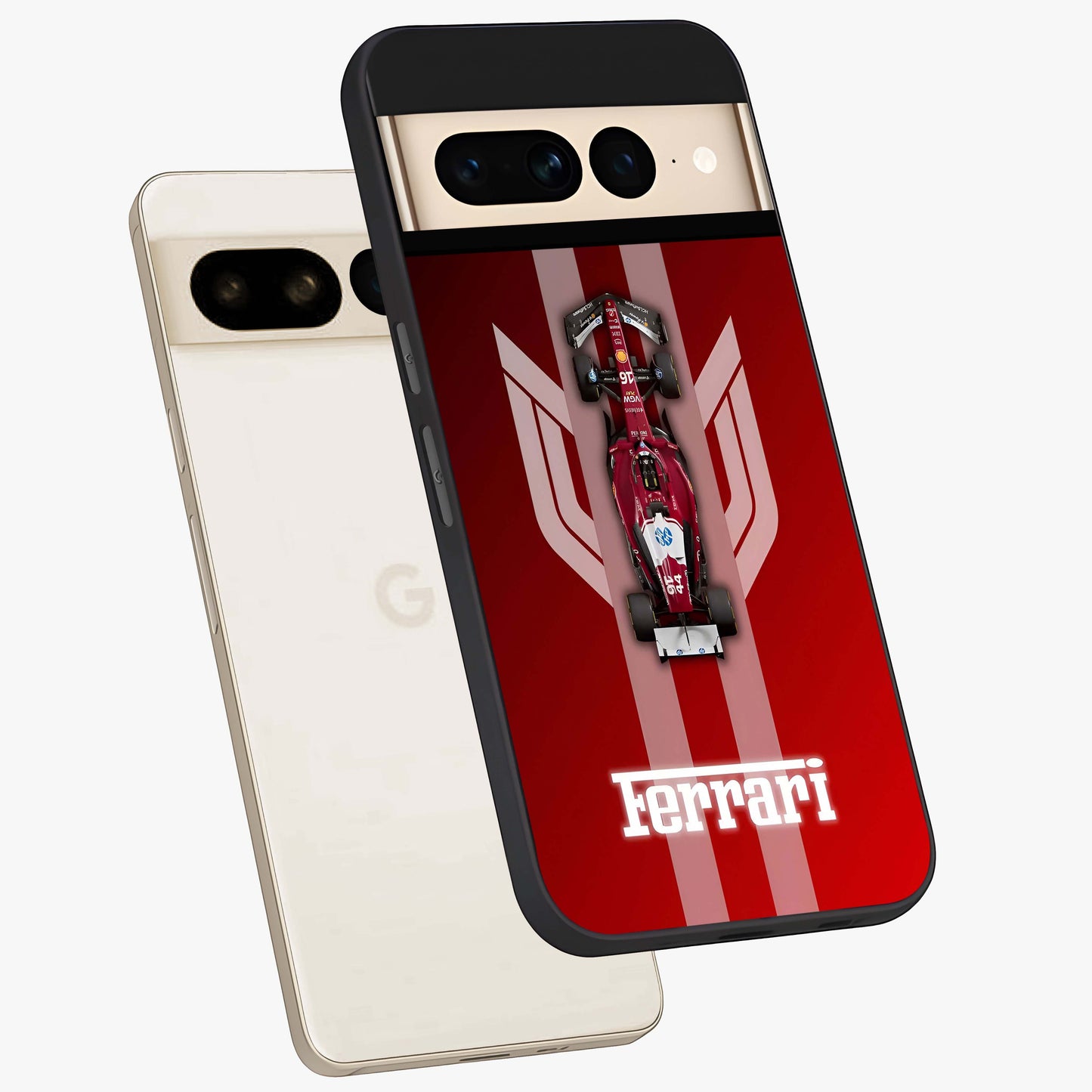 Red Ferrari F1 Vertical Glass Case displayed in angled mockup highlighting high speed racing design with bold automotive aesthetic.