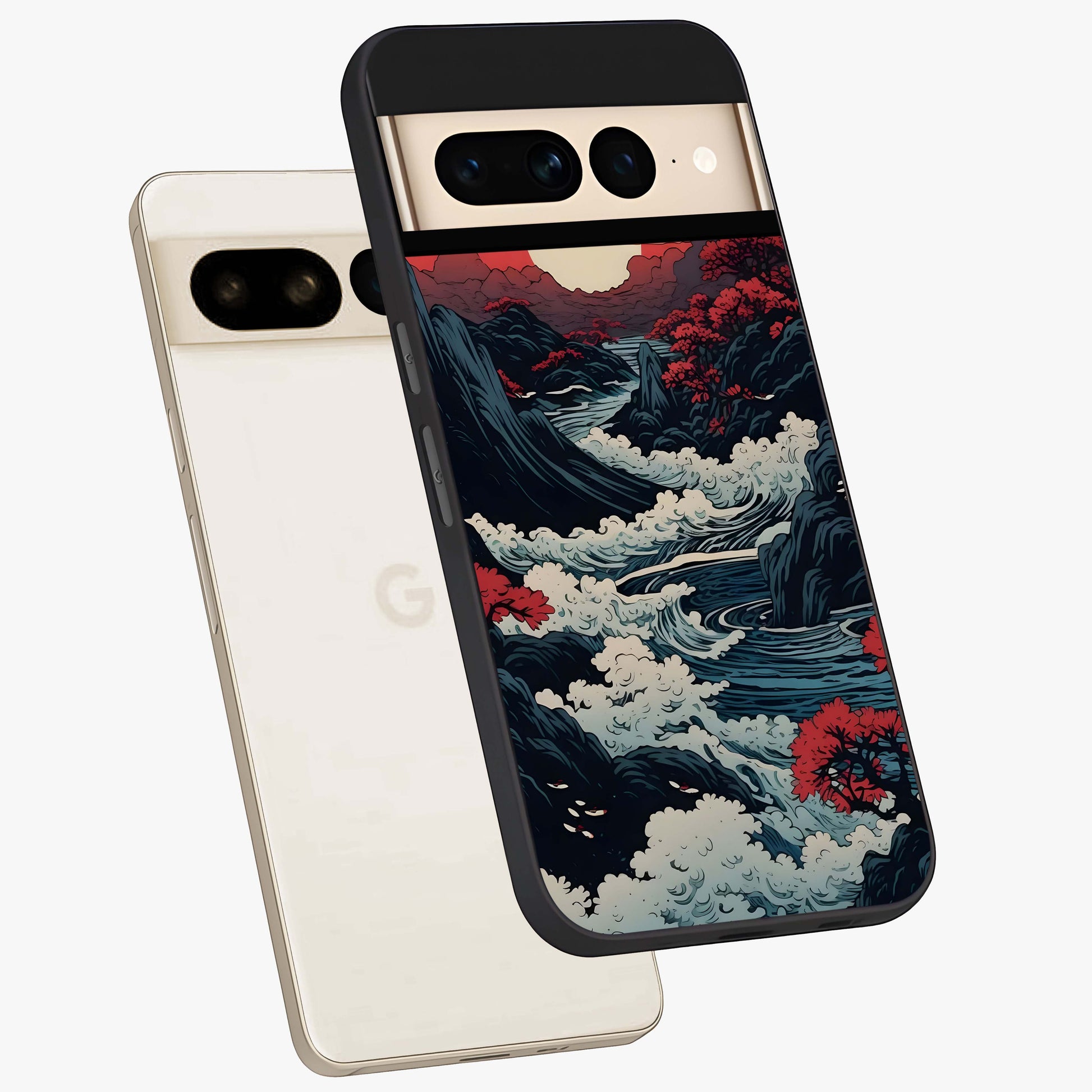 Red Sunset Scenery Glass Case displayed in angled mockup highlighting glowing sunset sky design with scenic aesthetic.