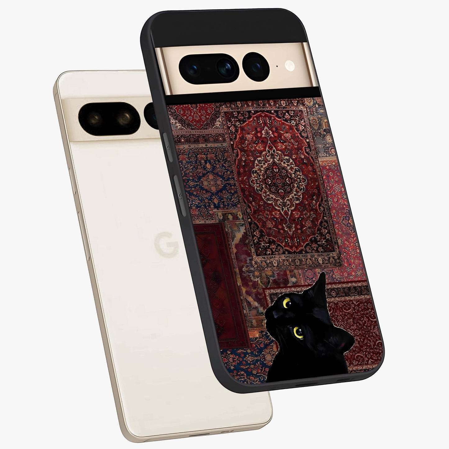 Regal Magic Cat Apple Glass Case displayed in angled mockup highlighting whimsical feline design with fantasy aesthetic.
