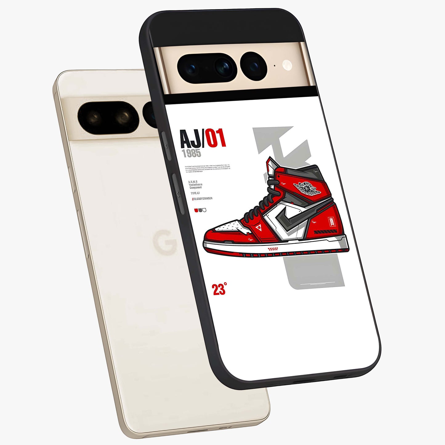 Retro Sneaker Blueprint Glass Case displayed in angled mockup highlighting detailed shoe design with sporty retro aesthetic.