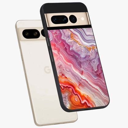Rose Quartz Marble Glass Case displayed in angled mockup highlighting elegant marble pattern with soft aesthetic style.