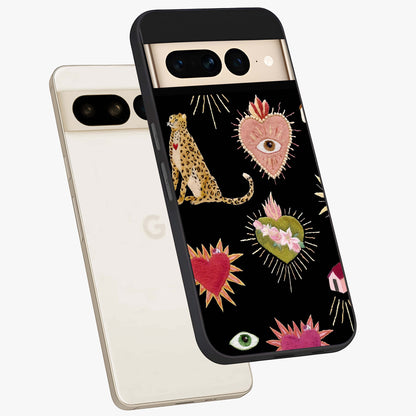 Sacred Jungle Heart Glass Case displayed in angled mockup highlighting lush tropical design with natural aesthetic style.