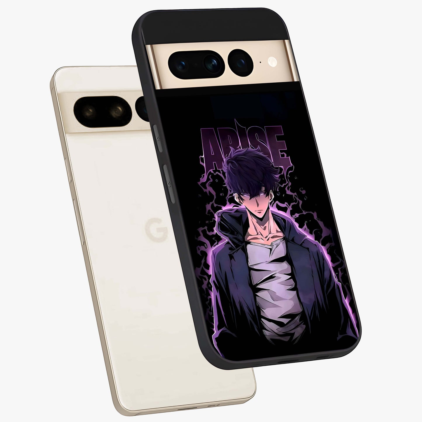 Shadow Monarch Awakening Glass Case displayed in angled mockup highlighting dramatic shadow warrior design with fantasy aesthetic.