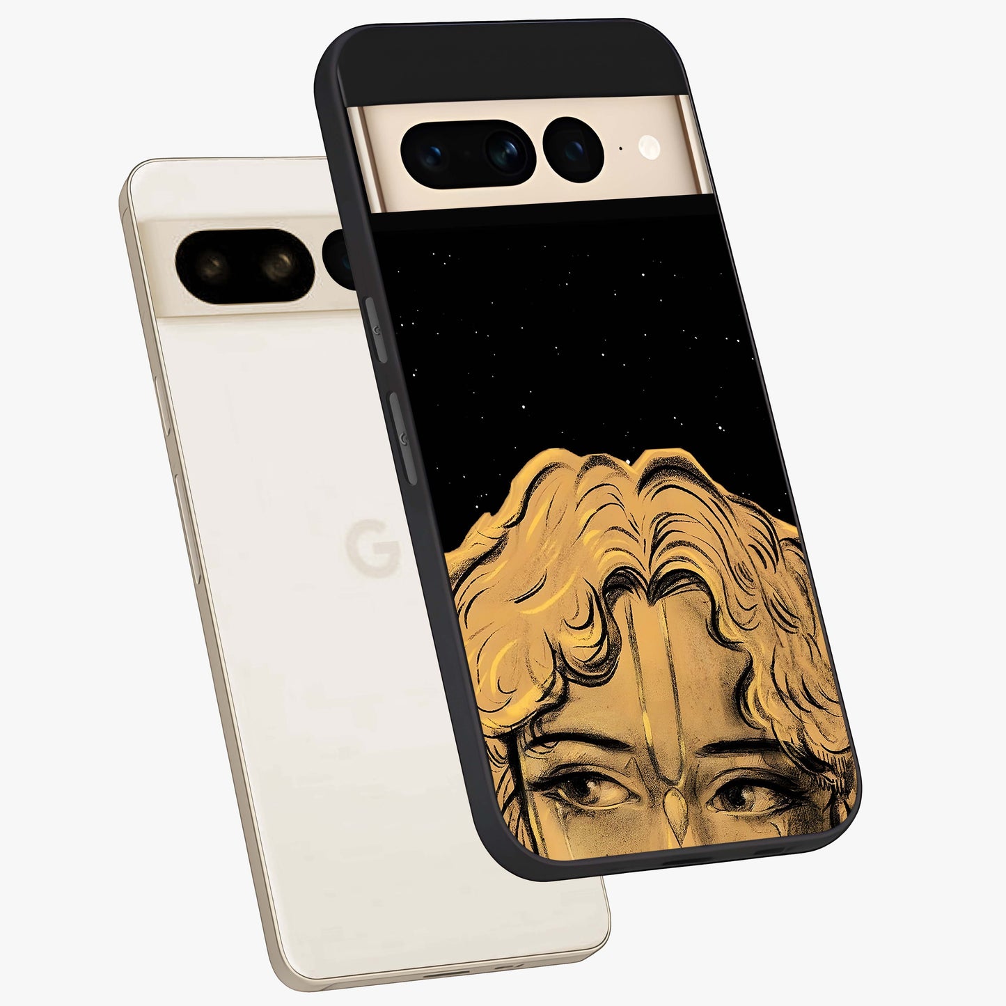 Shri Krishna Art Glass Case displayed in angled mockup highlighting spiritual Krishna illustration with divine aesthetic.
