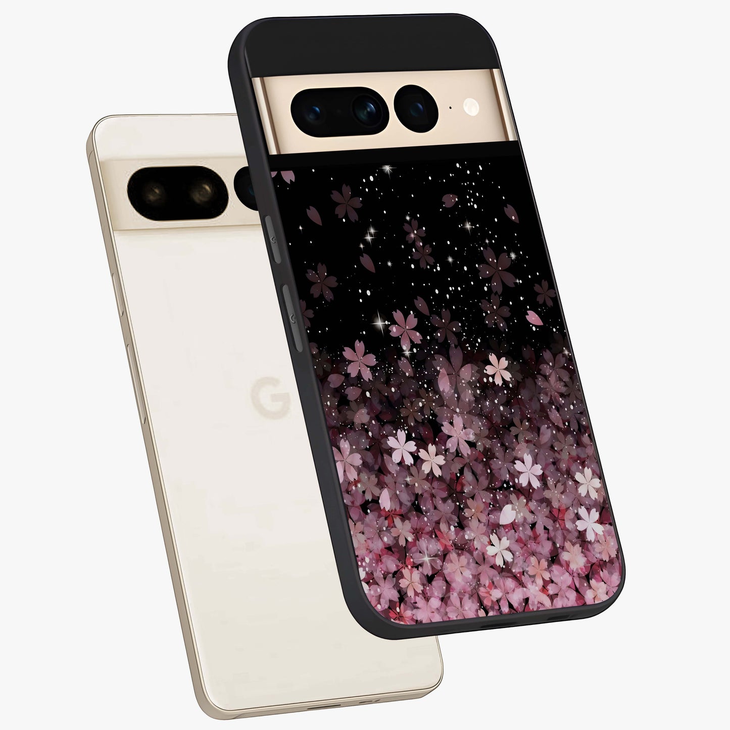 Small Starry Flowers Glass Case displayed in angled mockup highlighting tiny flower pattern with celestial aesthetic style.
