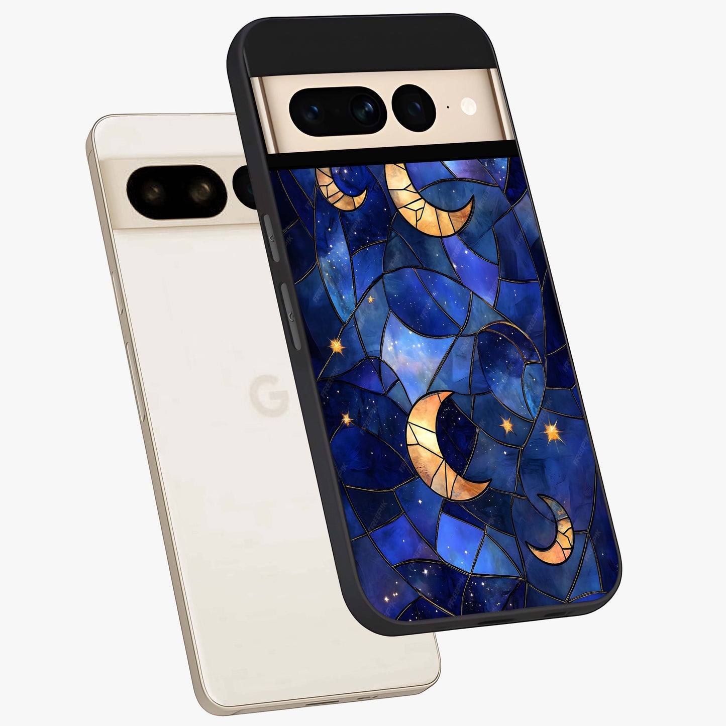 Starlit Sky Tapestry Glass Case displayed in angled mockup highlighting celestial night pattern with artistic aesthetic style.