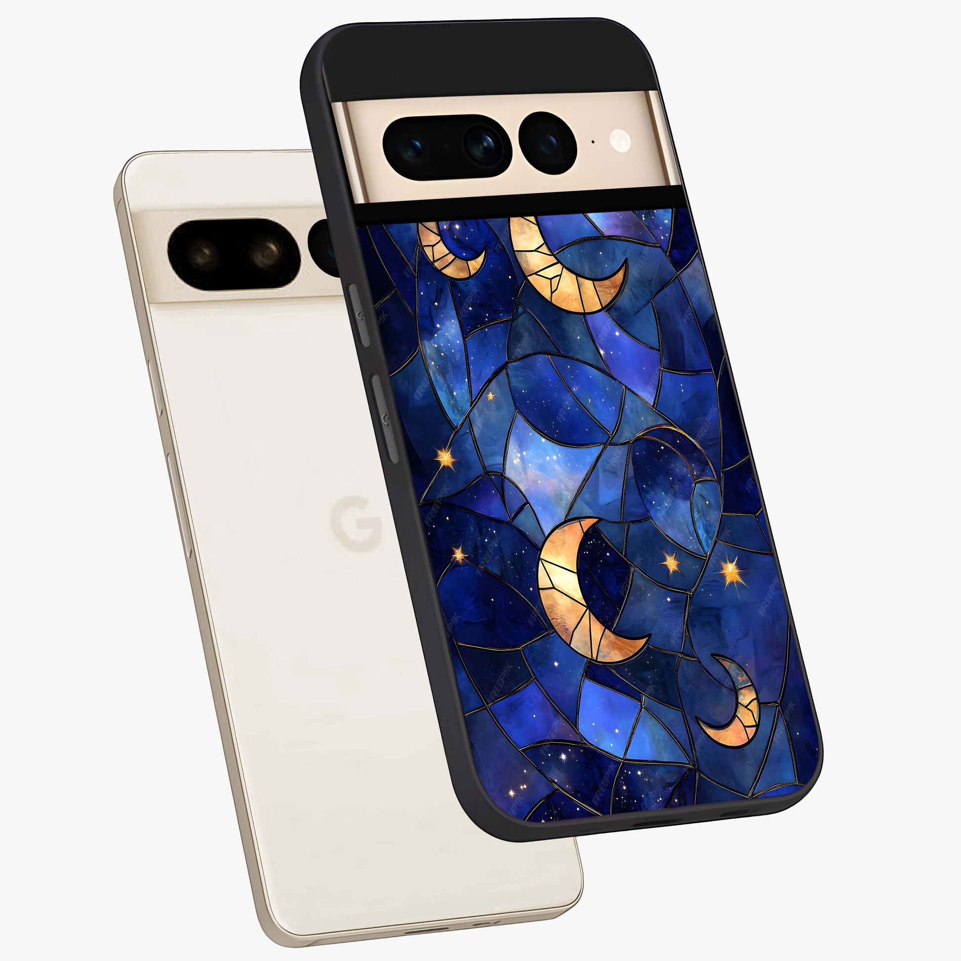 Starlit Sky Tapestry Glass Case displayed in angled mockup highlighting celestial night pattern with artistic aesthetic style.