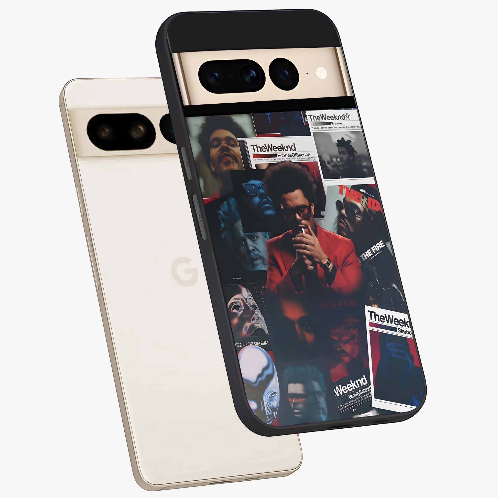 The Weeknd Glass Case displayed in angled mockup highlighting stylish pop culture inspired design with modern aesthetic.