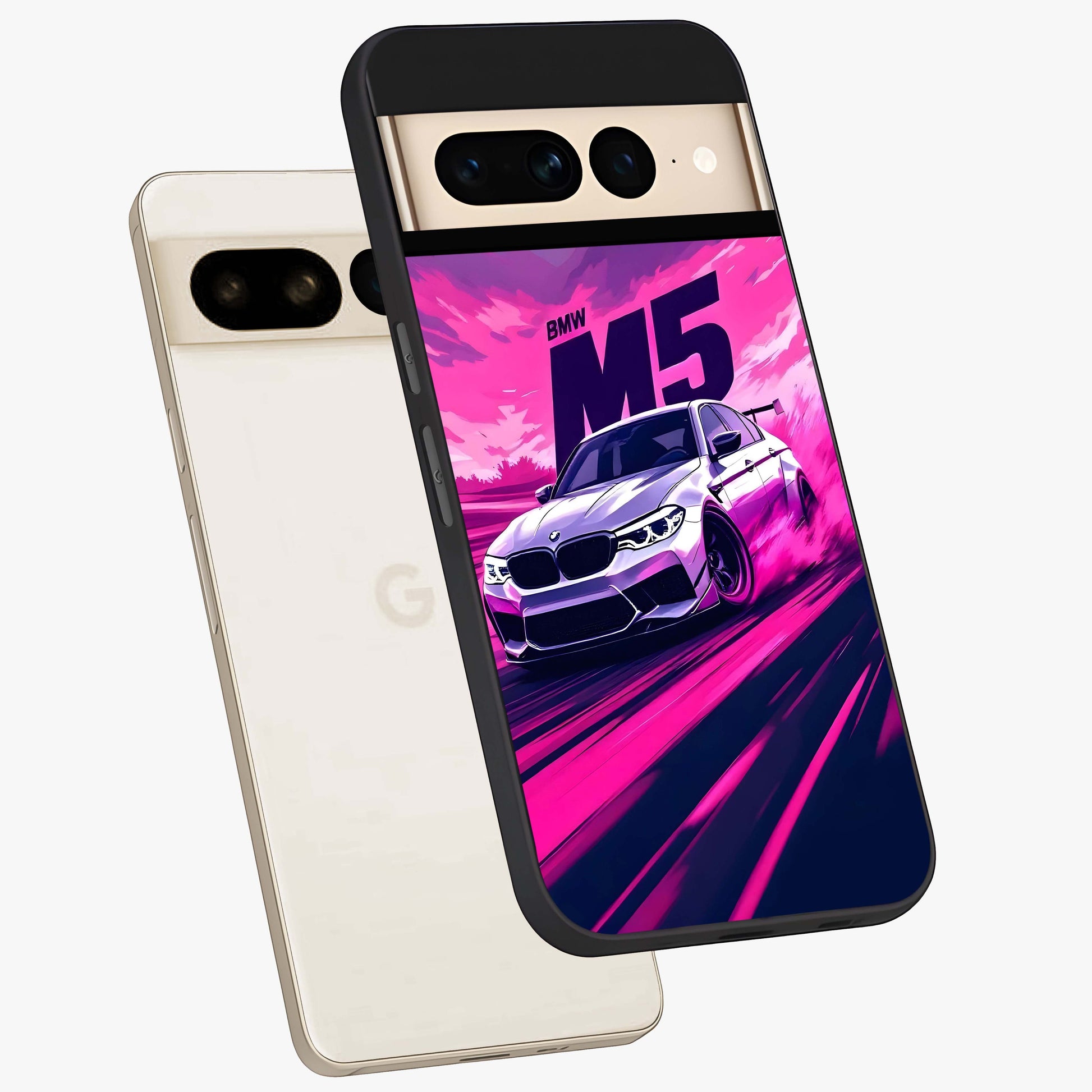Velocity Drift Pulse Glass Case displayed in angled mockup highlighting dynamic drift design with sporty automotive aesthetic.