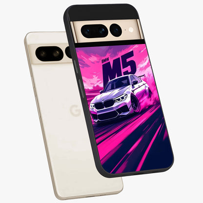 Velocity Drift Pulse Glass Case displayed in angled mockup highlighting dynamic drift design with sporty automotive aesthetic.