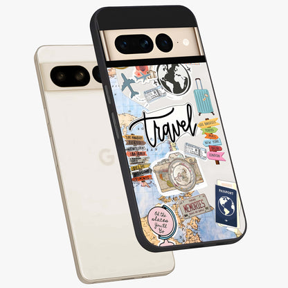 Wanderlust Journal Glass Case displayed in angled mockup highlighting adventure themed design with aesthetic travel vibe.