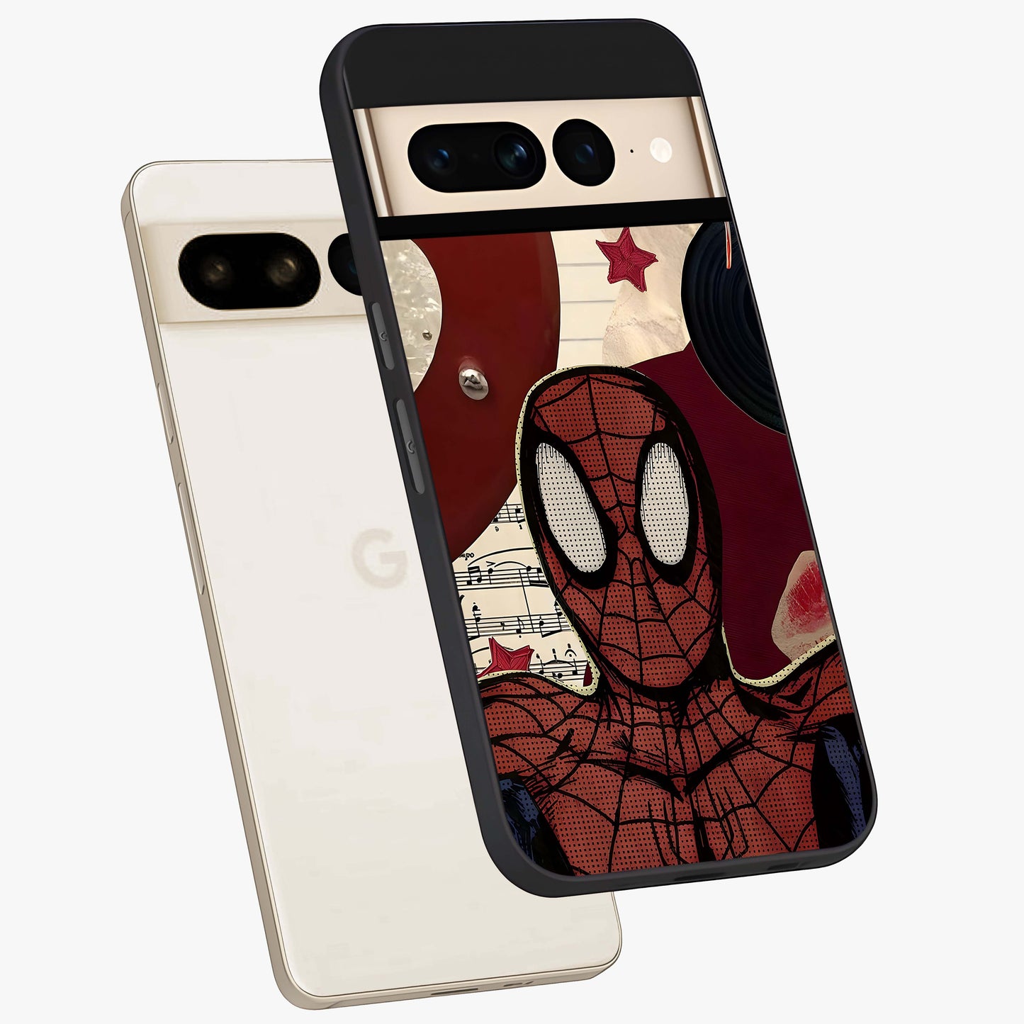 Web Warrior Vibes Glass Case displayed in angled mockup highlighting dynamic web design with comic style aesthetic.