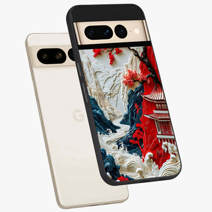Whispers Of Sakura Waves Glass Case displayed in angled mockup highlighting flowing sakura design with soft floral aesthetic.