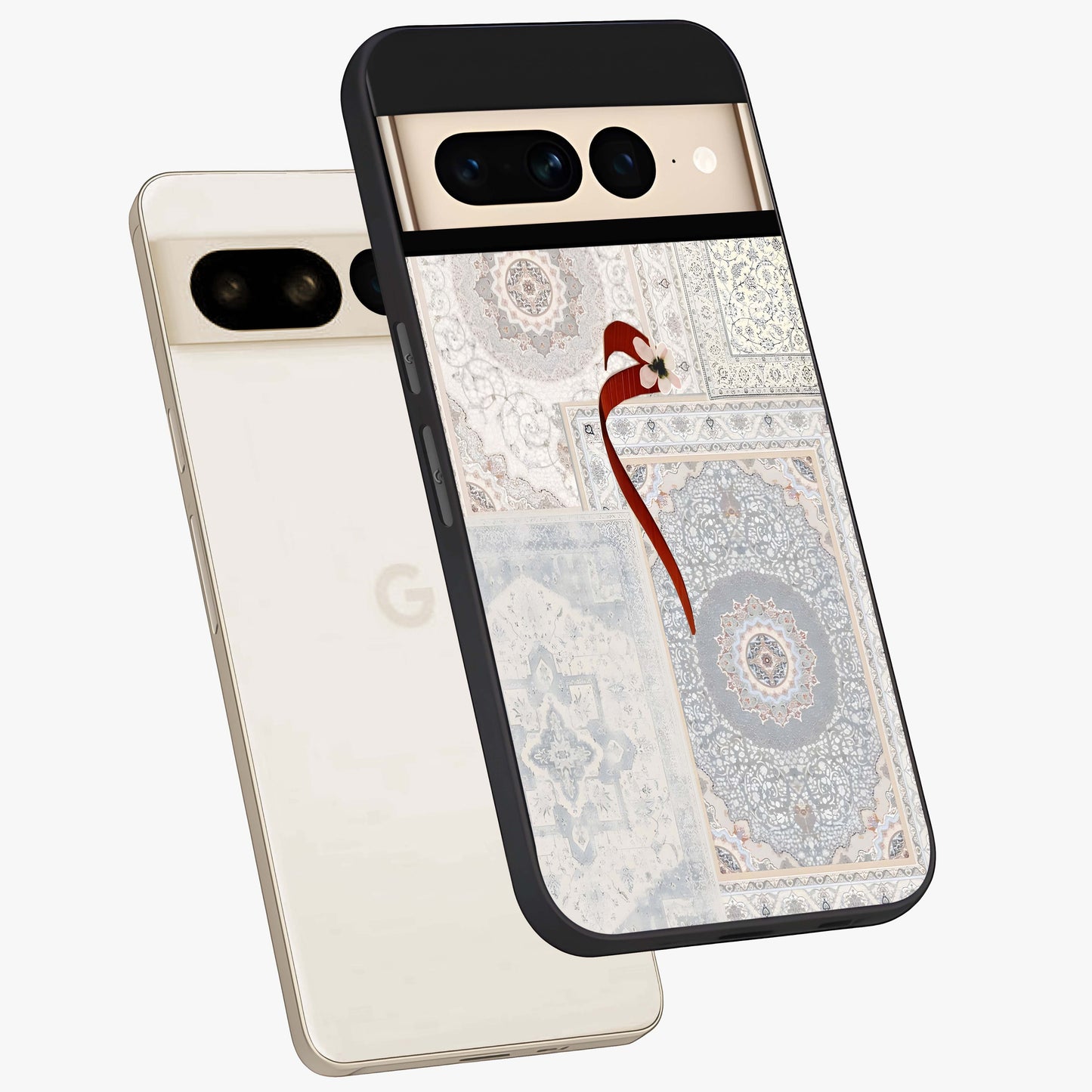 White Aesthetic Bow Glass Case displayed in angled mockup highlighting clean bow design with soft aesthetic style.