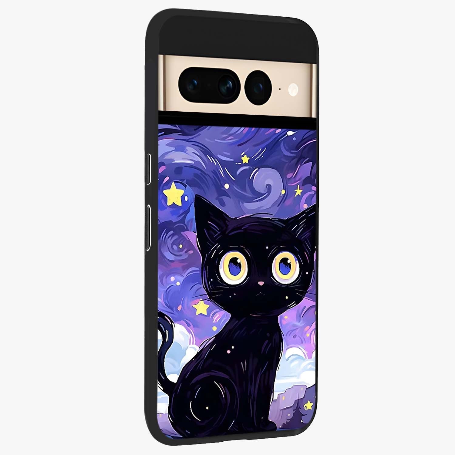 Abstract Cat Art Glass Case upright view showcasing creative feline illustration and aesthetic artistic style.