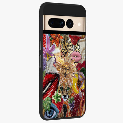 Beaded Fashion Jungle Glass Case upright view showcasing tropical jungle aesthetic with decorative bead elements.