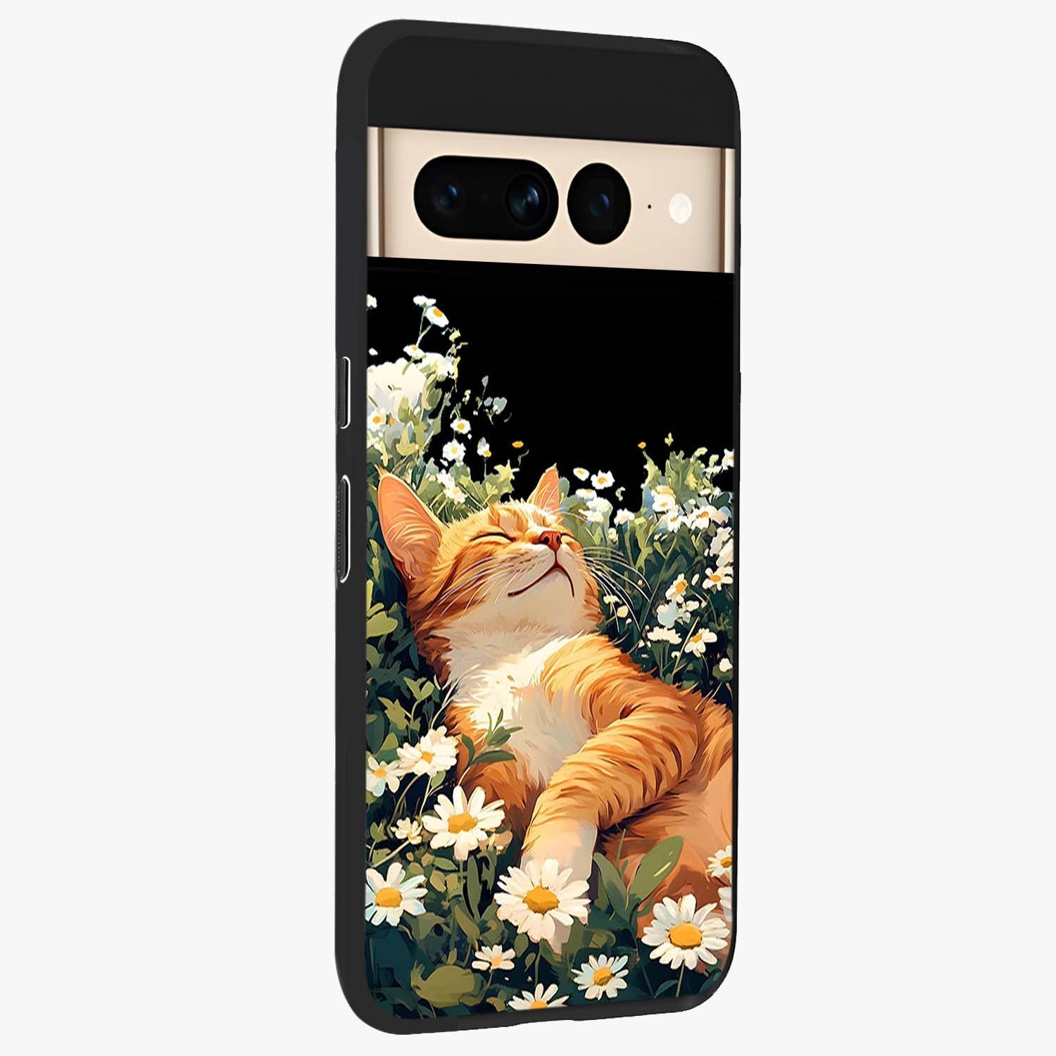 Blissful Bloom Cat Glass Case upright view showcasing charming cat design surrounded by blooming floral elements.