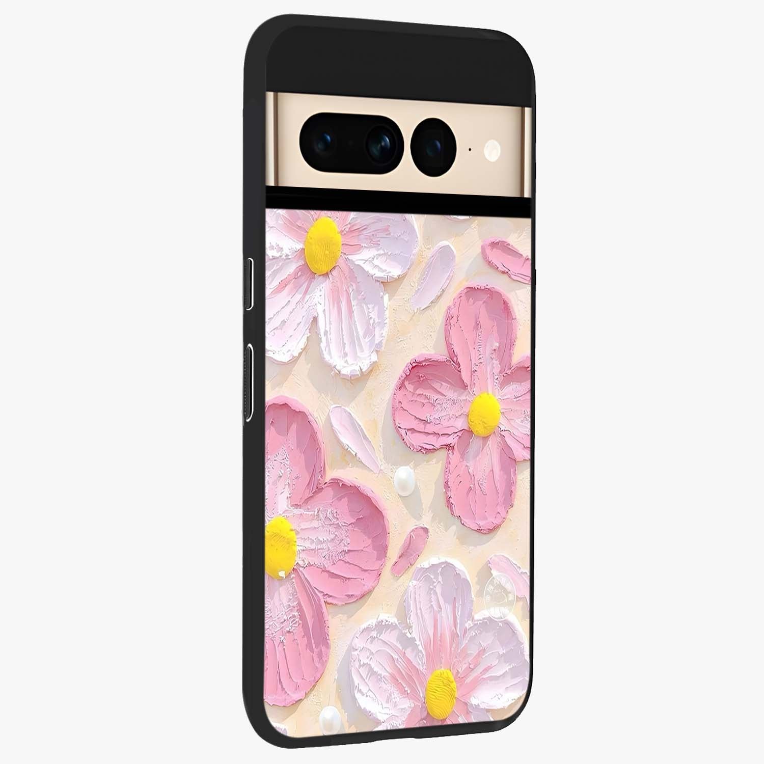 Blush Bloom Texture Glass Case upright view showcasing delicate blush floral texture with modern minimal style.