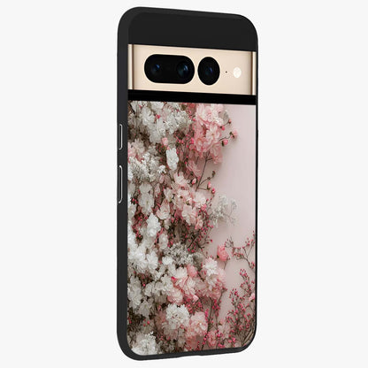 Blush Blossom Cloud Glass Case upright view showcasing calm floral cloud artwork with gentle dreamy theme.