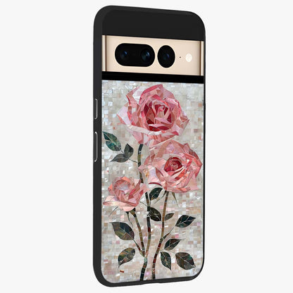 Blush Mosaic Bloom Glass Case upright view showcasing decorative floral mosaic artwork with stylish modern aesthetic.