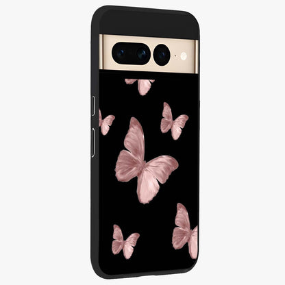 Butterfly Pattern Glass Case upright view showcasing graceful butterfly artwork with soft decorative theme.