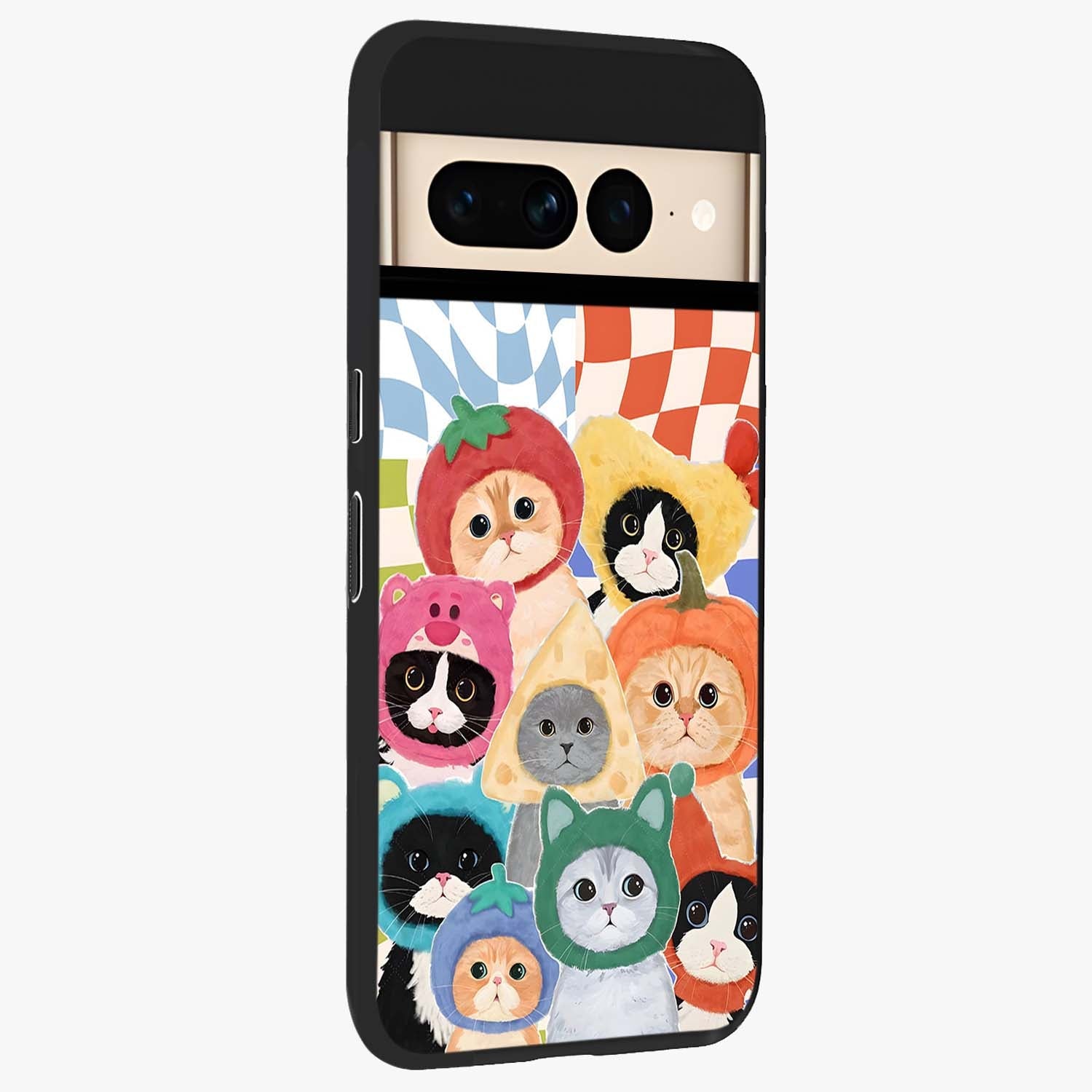 Cats in Fruits Glass Case upright view showcasing charming cat artwork with fun fruity theme.