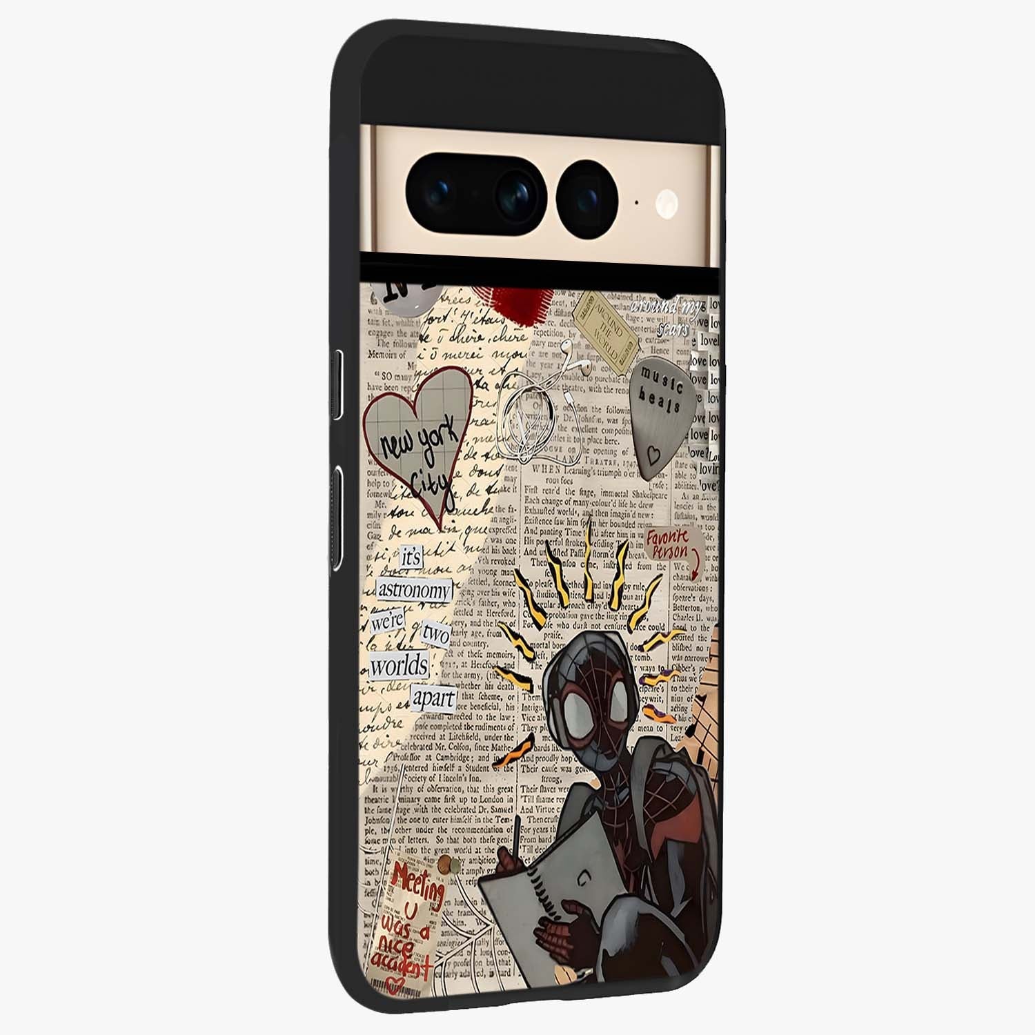 City Dream Sketch Glass Case upright view showcasing urban skyline artwork with stylish hand drawn design.