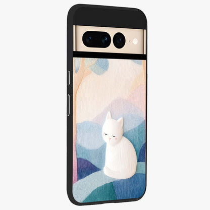 Cotton Dream Cat Glass Case upright view showcasing charming cat artwork with cozy dreamy theme.