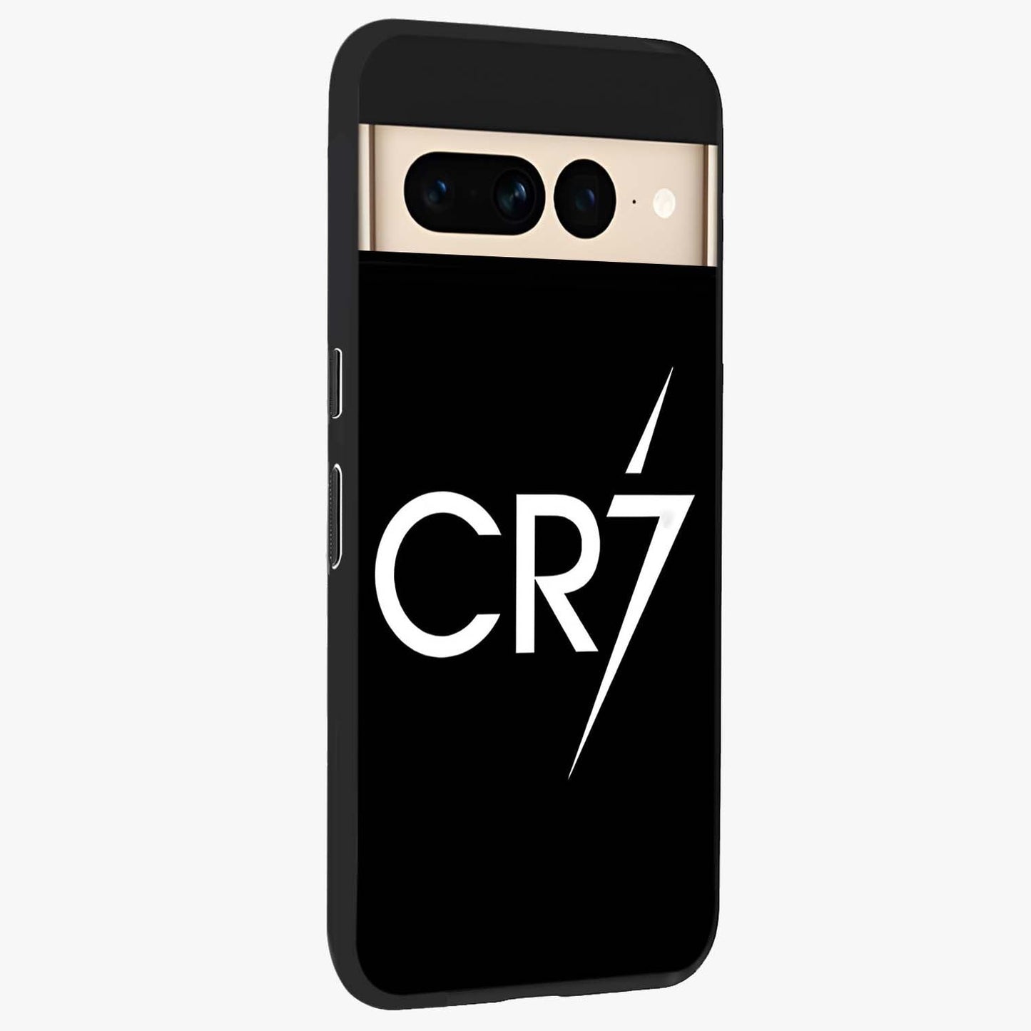 Cr7 Elite Strike Glass Case upright view showcasing energetic football inspired design with modern sports aesthetic.
