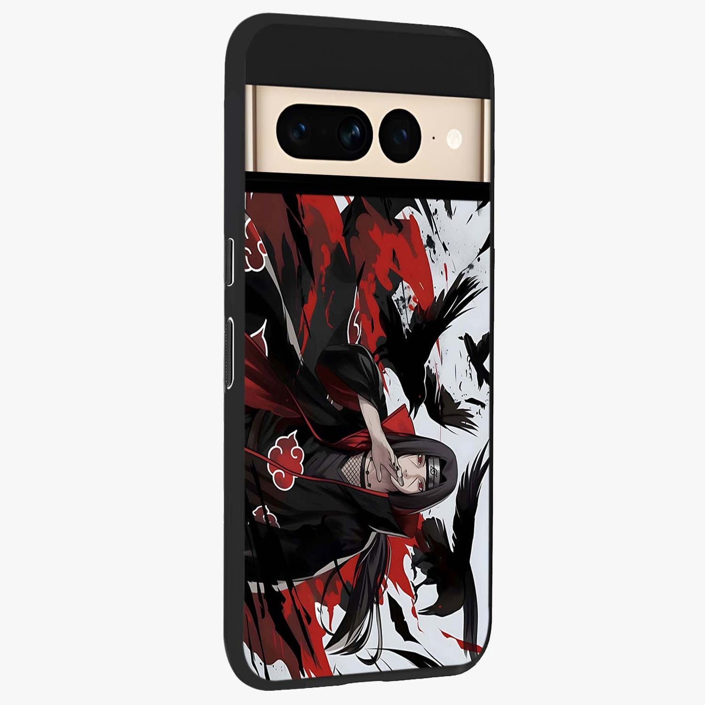 Crimson Crow Illusion Glass Case upright view showcasing striking crow illusion artwork with intense crimson theme.