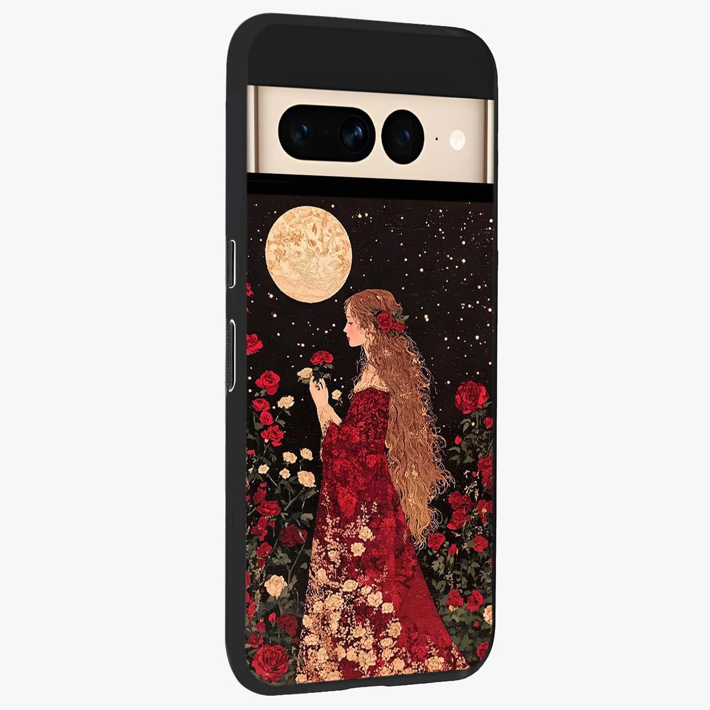 Crimson Dreams Glass Case upright view showcasing dreamy red toned artwork with modern aesthetic style.