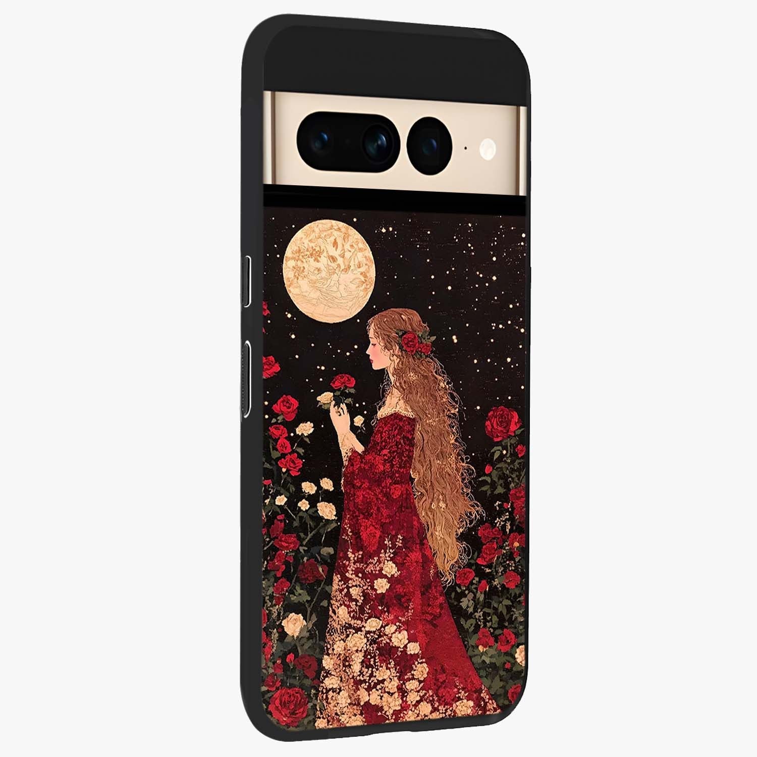 Crimson Dreams Glass Case upright view showcasing dreamy red toned artwork with modern aesthetic style.