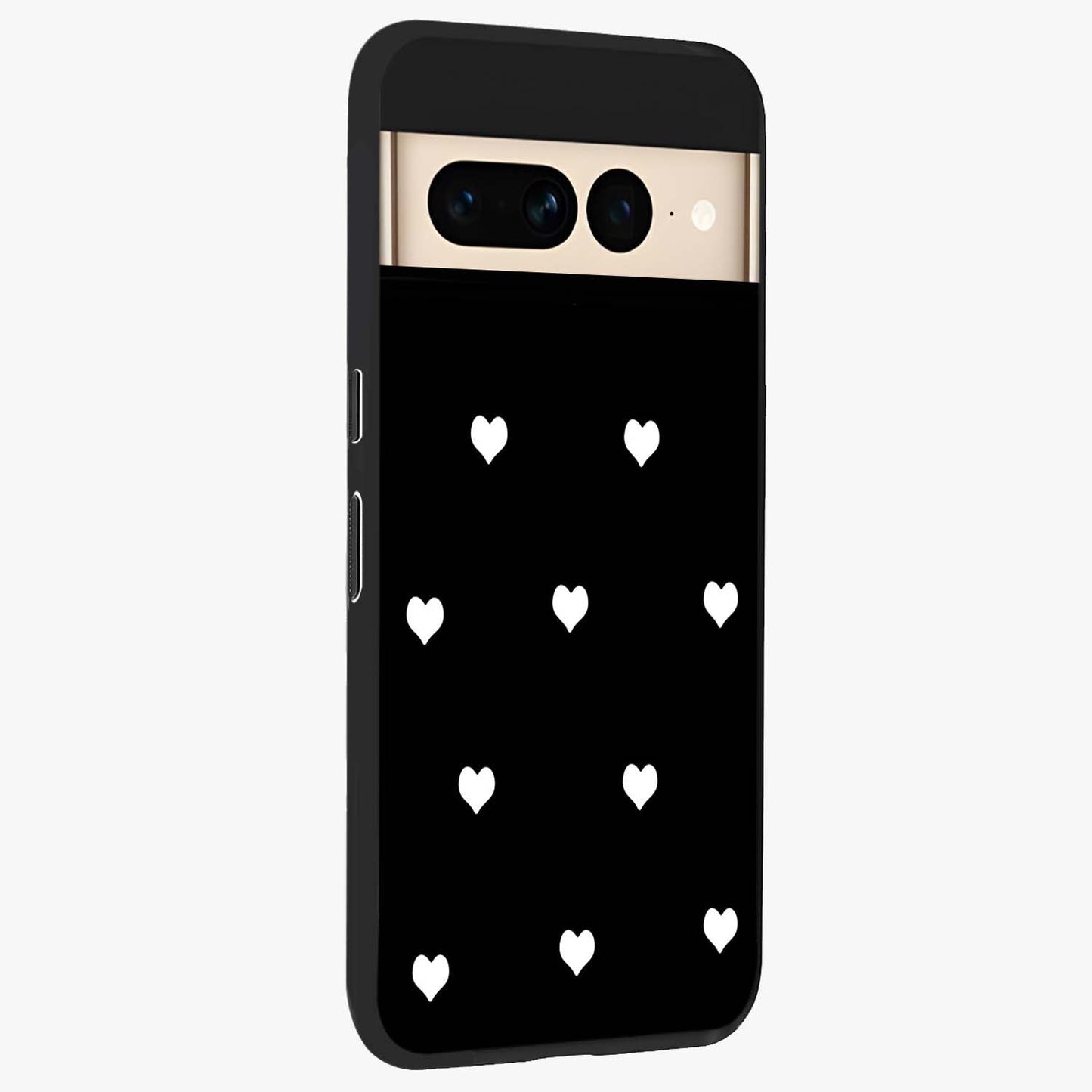 Cute And Simple White Hearts Glass Case upright view showcasing simple white hearts artwork with soft minimal theme.