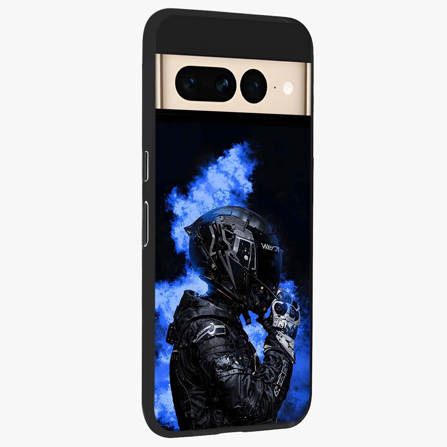 Cyber Sentinel Protocol Glass Case upright view showcasing advanced cyber sentinel artwork with futuristic tech theme.