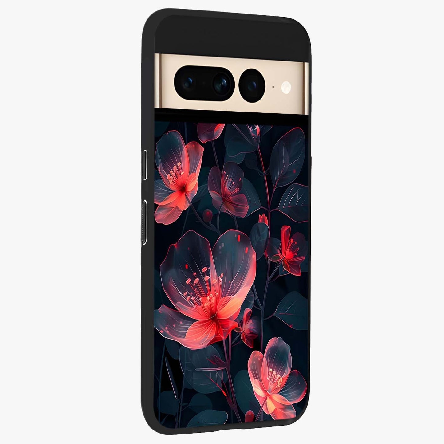 Dark Shade of Flower Glass Case upright view showcasing delicate flower artwork with rich dark floral theme.