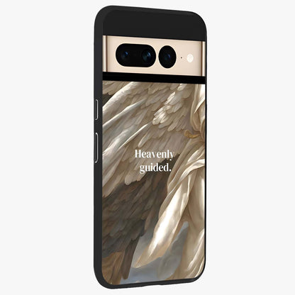 Divine Winged Grace Glass Case upright view showcasing spiritual wing artwork with soft celestial theme.