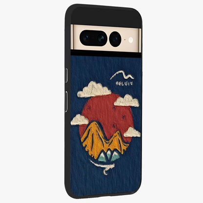 Dream Beyond Mountains Glass Case upright view showcasing beautiful mountain scenery with inspirational nature theme.