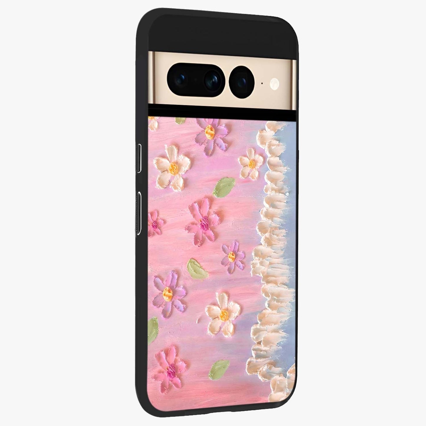 Dreamy Painted Garden Glass Case upright view showcasing vibrant floral garden artwork with artistic nature theme.