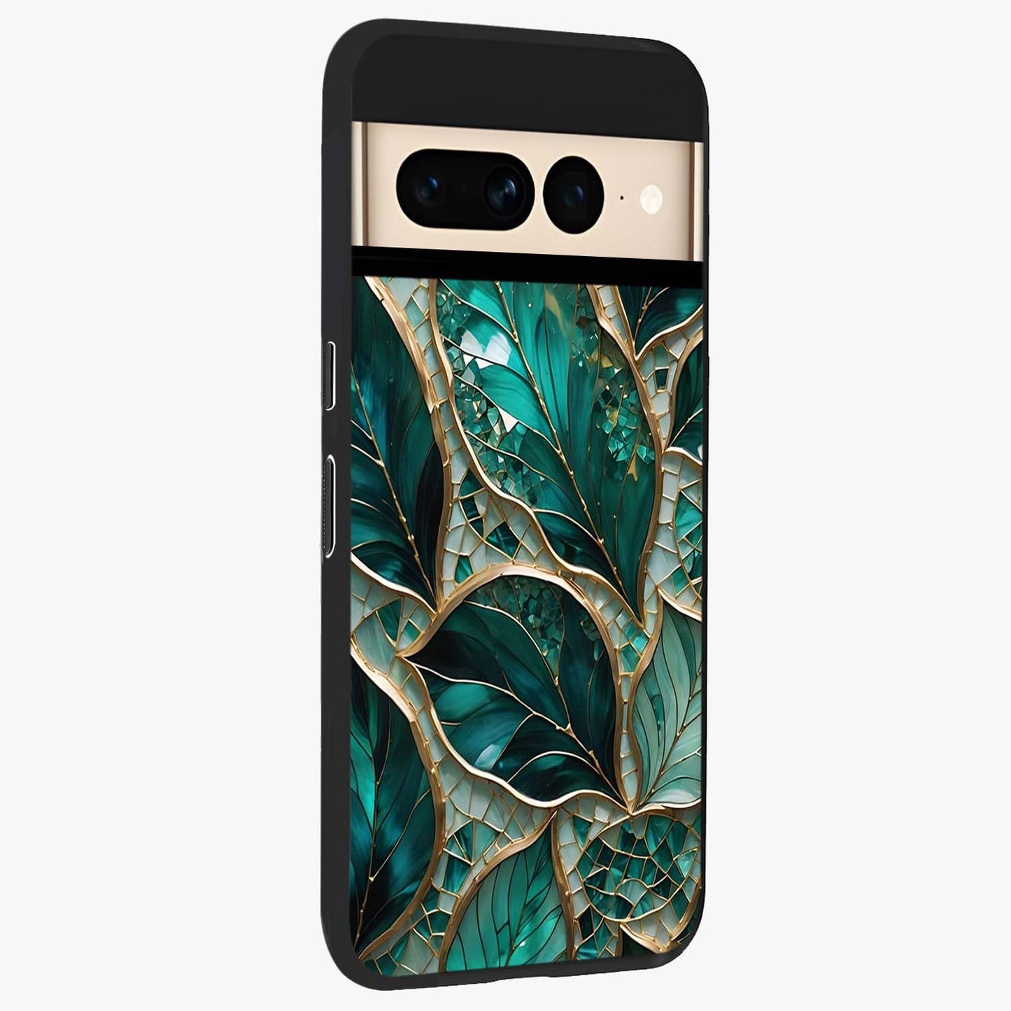 Emerald Leaf Glass Glass Case upright view showcasing fresh green leaf artwork with calming nature inspired style.