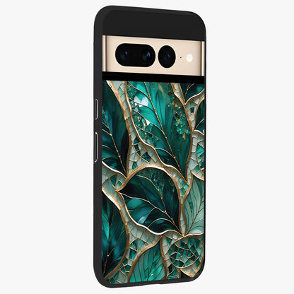 Emerald Leaf Glass Glass Case upright view showcasing fresh green leaf artwork with calming nature inspired style.